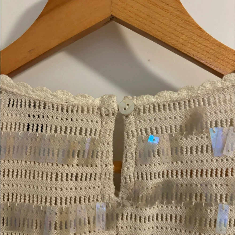 NWT J. CREW Crochet Shirt With Sequins Natural Cream Size Large